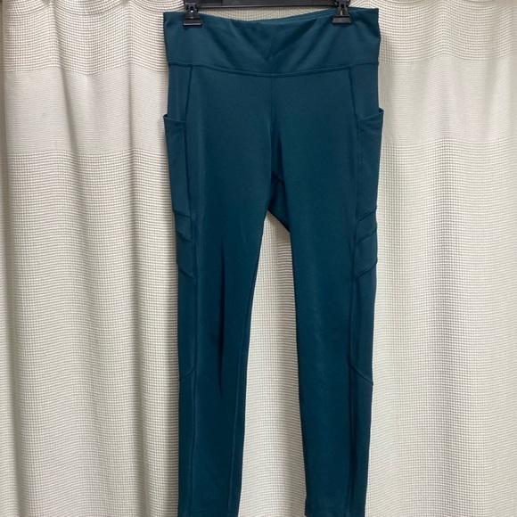 New Balance Teal Leggings Size L Moto style w media pockets EUC fall comfy - Picture 1 of 7